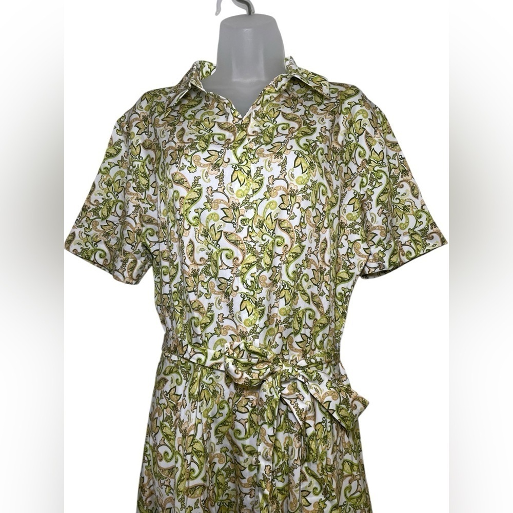 Palm Resort NWT Palm Tree Midi Shirt Dress Size 10 100% Tencel Cotton Green - Picture 5 of 8